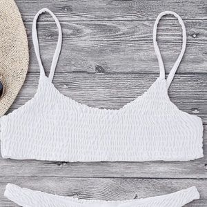 White smocked bikini top